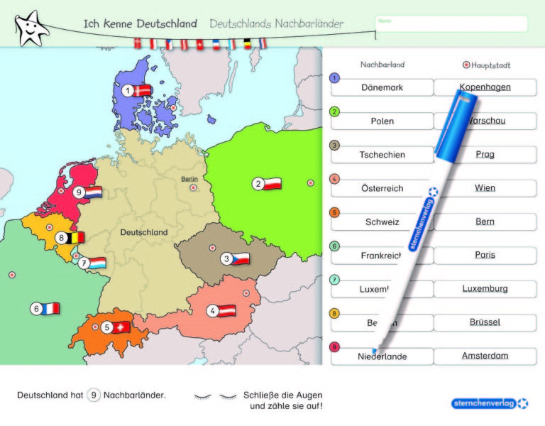 Kostenlos Arbeitsblatt Nachbarländer Deutschland Zum Ausdrucken www.sternchenverlag.de