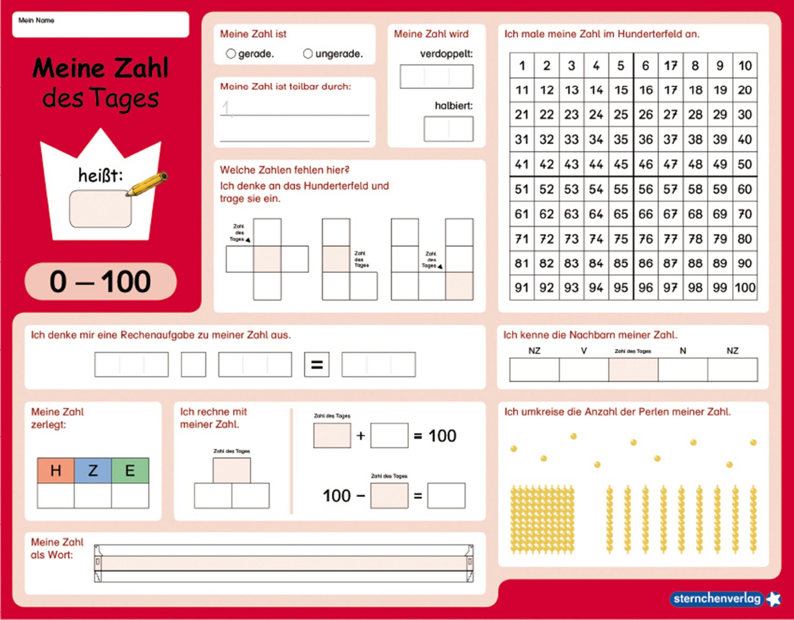 ☆ Meine Zahl des Tages –  0-10, 0-20, 0-100, 0-1000