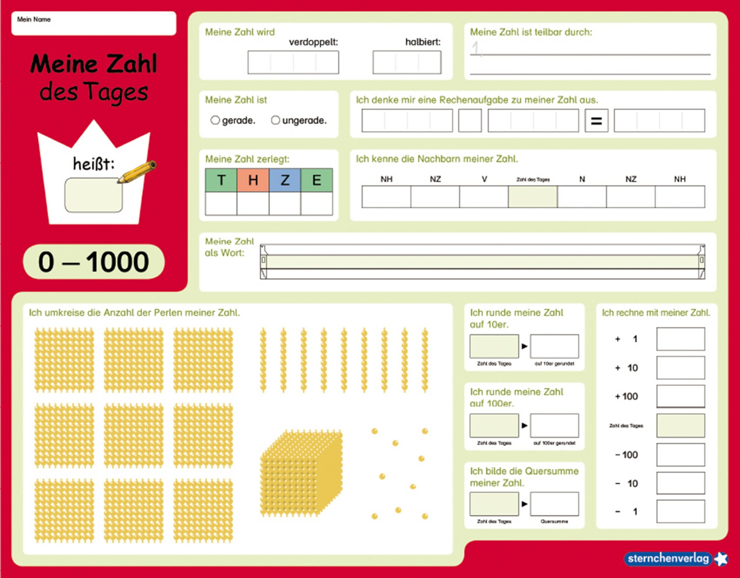 ☆ Meine Zahl des Tages –  0-10, 0-20, 0-100, 0-1000